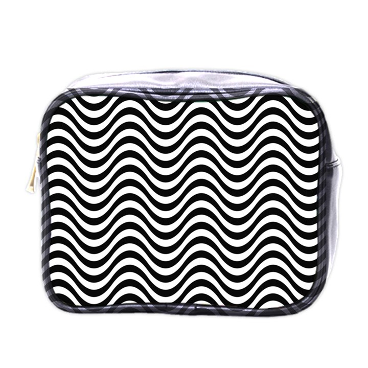 Black White Wave Pattern Wavy Water Seamless Mini Toiletries Bag (One Side)