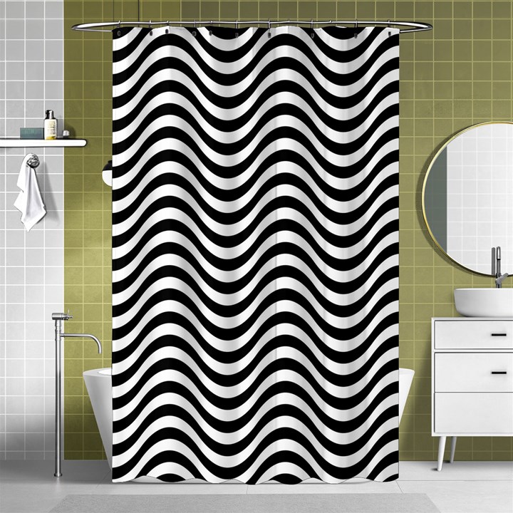 Black White Wave Pattern Wavy Water Seamless Shower Curtain 48  x 72  (Small) 