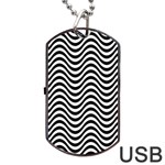 Black White Wave Pattern Wavy Water Seamless Dog Tag USB Flash (Two Sides) Front