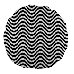 Black White Wave Pattern Wavy Water Seamless Large 18  Premium Round Cushions