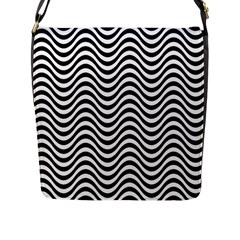 Black White Wave Pattern Wavy Water Seamless Flap Closure Messenger Bag (l) by Posterlux