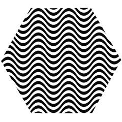 Black White Wave Pattern Wavy Water Seamless Wooden Puzzle Hexagon by Posterlux