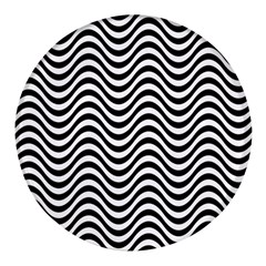 Black White Wave Pattern Wavy Water Seamless Round Glass Fridge Magnet (4 Pack) by Posterlux