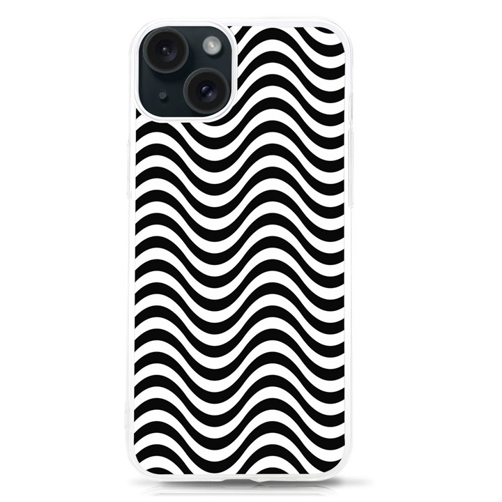 Black White Wave Pattern Wavy Water Seamless iPhone 15 TPU UV Print Case