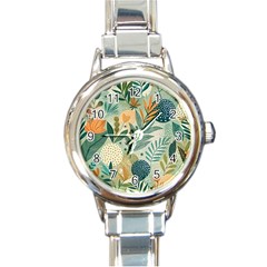 Leaves Pattern Flora Nature Round Italian Charm Watch by Posterlux