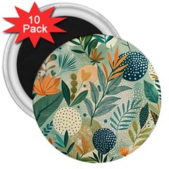 Leaves Pattern Flora Nature 3  Magnets (10 Pack) 