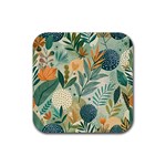 Leaves Pattern Flora Nature Rubber Coaster (Square) Front