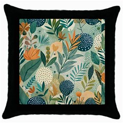 Leaves Pattern Flora Nature Throw Pillow Case (black) by Posterlux