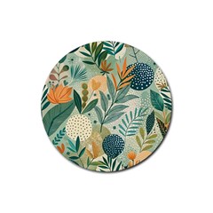 Leaves Pattern Flora Nature Rubber Coaster (round) by Posterlux