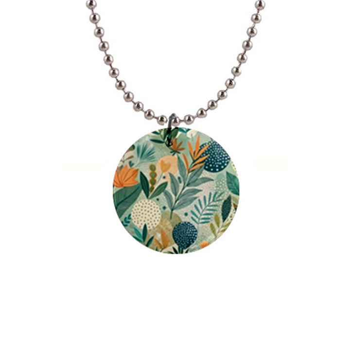 Leaves Pattern Flora Nature 1  Button Necklace