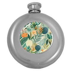 Leaves Pattern Flora Nature Round Hip Flask (5 Oz) by Posterlux