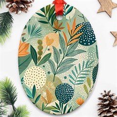 Leaves Pattern Flora Nature Oval Ornament (two Sides)