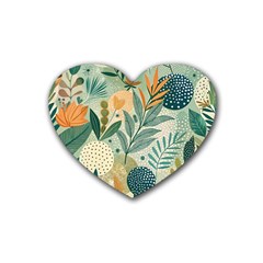 Leaves Pattern Flora Nature Rubber Heart Coaster (4 Pack) by Posterlux