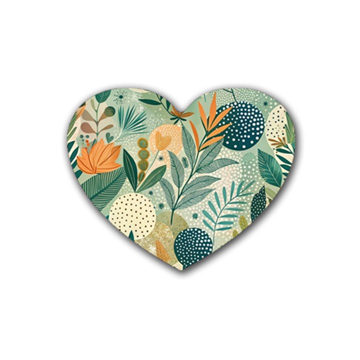 Leaves Pattern Flora Nature Rubber Heart Coaster (4 pack)