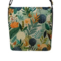 Leaves Pattern Flora Nature Flap Closure Messenger Bag (l)