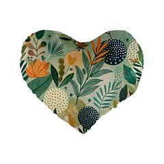 Leaves Pattern Flora Nature Standard 16  Premium Flano Heart Shape Cushions by Posterlux