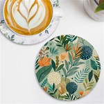 Leaves Pattern Flora Nature UV Print Round Tile Coaster Front