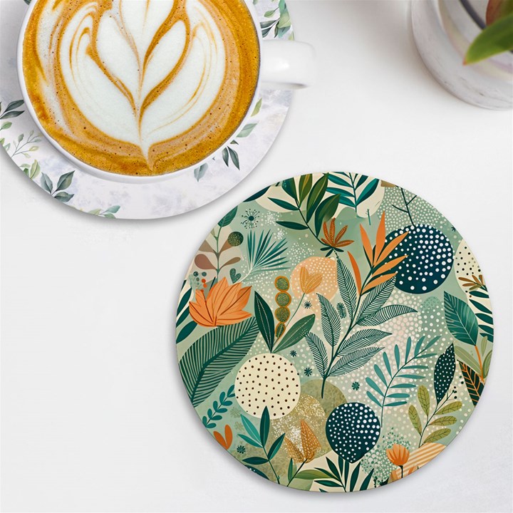 Leaves Pattern Flora Nature UV Print Round Tile Coaster