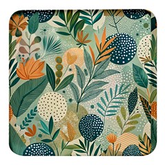 Leaves Pattern Flora Nature Square Glass Fridge Magnet (4 Pack) by Posterlux