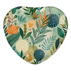 Leaves Pattern Flora Nature Heart Glass Fridge Magnet (4 Pack) by Posterlux