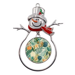 Leaves Pattern Flora Nature Metal Snowman Ornament