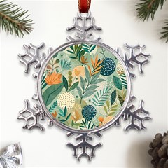 Leaves Pattern Flora Nature Metal Large Snowflake Ornament by Posterlux