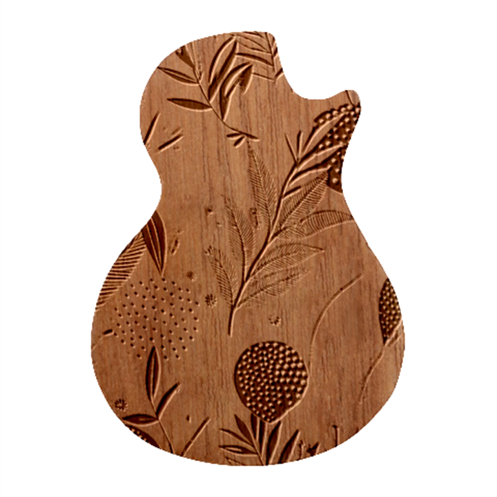 Leaves Pattern Flora Nature Guitar Shape Wood Guitar Pick Holder Case And Picks Set