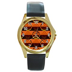 Art Pattern Design Wallpaper Round Gold Metal Watch by Posterlux