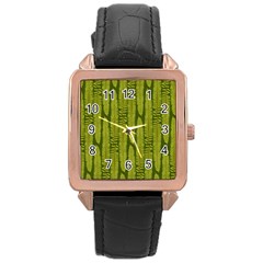 Fern Texture Nature Leaves Rose Gold Leather Watch  by Posterlux