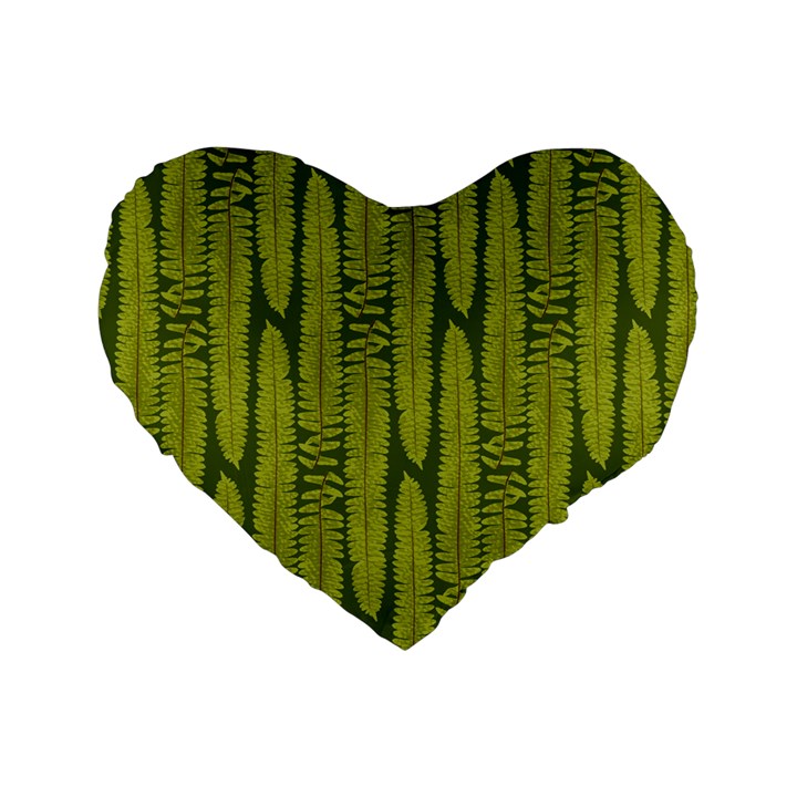 Fern Texture Nature Leaves Standard 16  Premium Flano Heart Shape Cushions