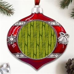 Fern Texture Nature Leaves Metal Snowflake And Bell Red Ornament