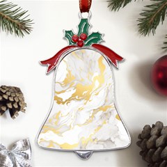 Marble Pattern Metal Holly Leaf Bell Ornament