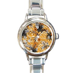 Leaf Yellow Point Flower White Round Italian Charm Watch by Grandong