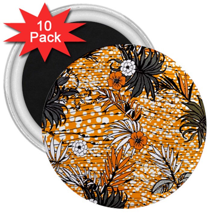 Leaf Yellow Point Flower White 3  Magnets (10 pack) 