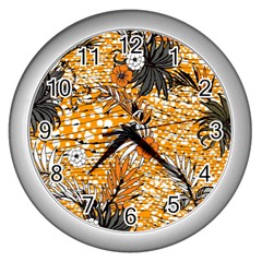 Leaf Yellow Point Flower White Wall Clock (silver) by Grandong