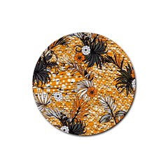 Leaf Yellow Point Flower White Rubber Coaster (round) by Grandong