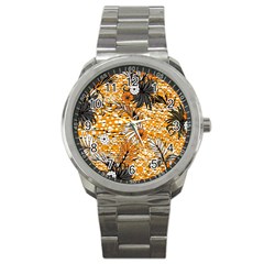 Leaf Yellow Point Flower White Sport Metal Watch by Grandong