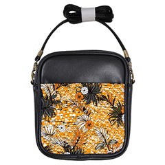 Leaf Yellow Point Flower White Girls Sling Bag by Grandong