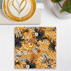 Leaf Yellow Point Flower White Uv Print Square Tile Coaster  by Grandong