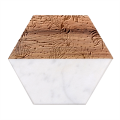 Leaf Yellow Point Flower White Marble Wood Coaster (hexagon)  by Grandong