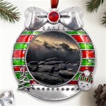 Stellar Dreamscape (AI&Human) Metal X Mas Ribbon With Red Crystal Round Ornament Front