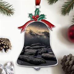 Stellar Dreamscape (ai&human) Metal Holly Leaf Bell Ornament by dflcprintsclothing