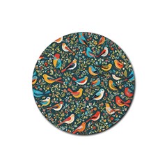 Birds Pattern Flowers Whimsical Rubber Round Coaster (4 Pack) by Salmanaz77