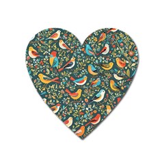 Birds Pattern Flowers Whimsical Heart Magnet by Salmanaz77