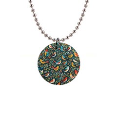 Birds Pattern Flowers Whimsical 1  Button Necklace by Salmanaz77