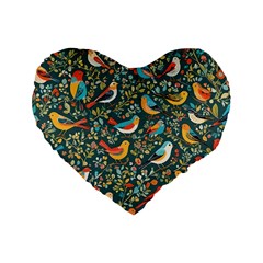 Birds Pattern Flowers Whimsical Standard 16  Premium Heart Shape Cushions by Salmanaz77