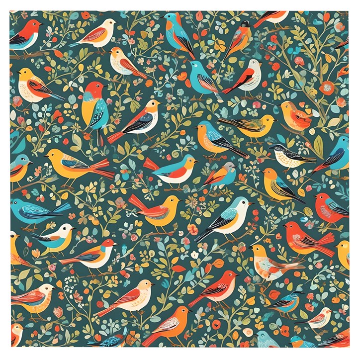 Birds Pattern Flowers Whimsical Wooden Puzzle Square