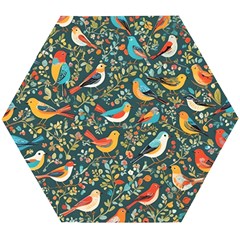 Birds Pattern Flowers Whimsical Wooden Puzzle Hexagon by Salmanaz77