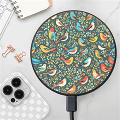 Birds Pattern Flowers Whimsical Wireless Fast Charger(black) by Salmanaz77