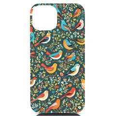 Birds Pattern Flowers Whimsical Iphone 14 Black Uv Print Case by Salmanaz77